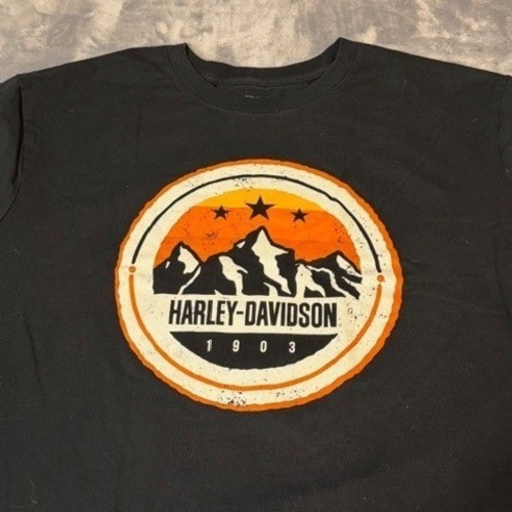Harley-Davidson Mens 2XL Black Mountain Graphic T-Shirt Coxs Asheboro NC 4909